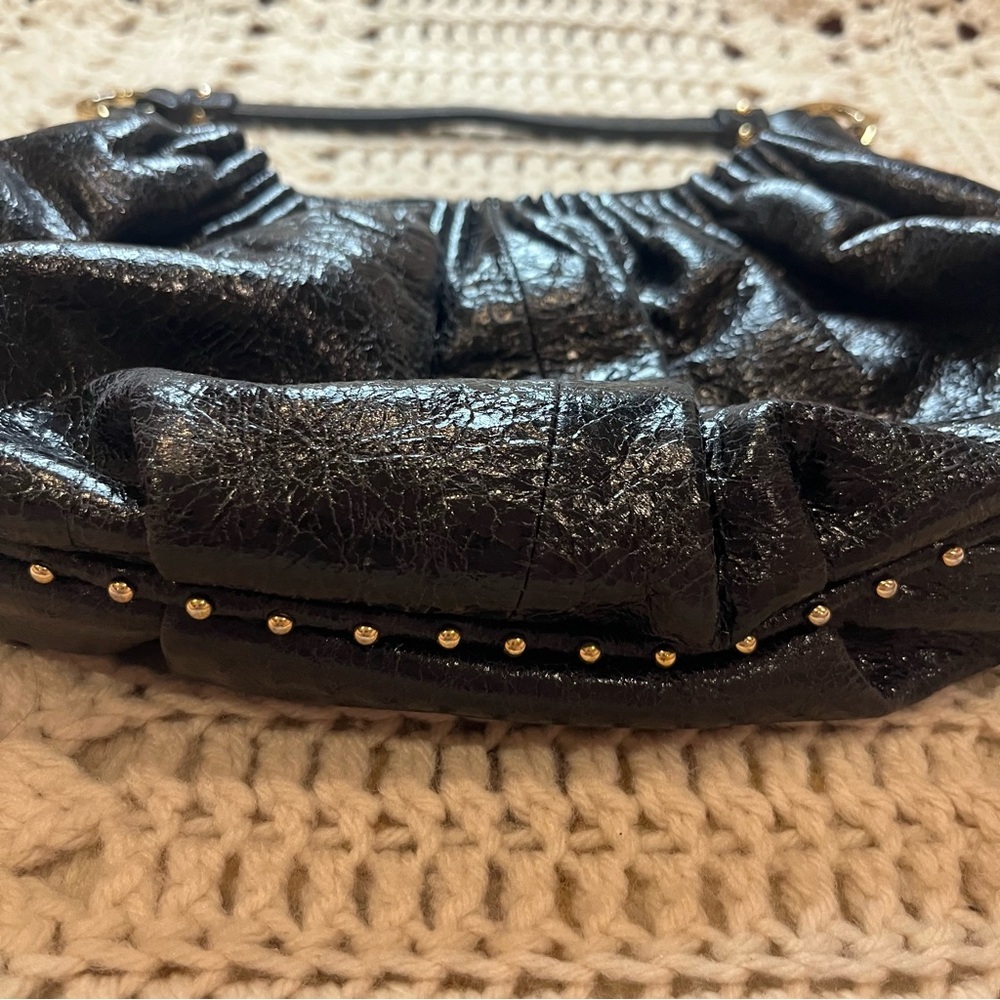 Kate Landry Chic Black Leather and Gold Accents Hobo Shoulder Bag - Picture 2 of 15